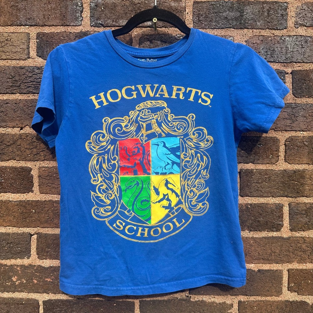 Harry Potter Hogwarts School Crest Blue Graphic T-Shirt Youth Size 10
